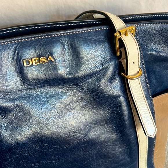 DESA 1972 Leather Colorblock Shoulder Tote - Picture 4 of 6